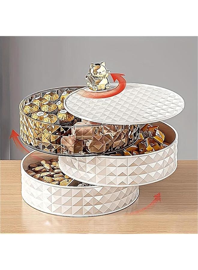 هوكور صينية تقديم الوجبات الخفيفة من بايبي مجموعة حاويات الحلوى والمكسرات فاكهة دوارة ثلاث طبقات لغرفة المعيشة صندوق حلوى الفاكهة والوجبات جافة بلاستيك ذهبي - Image 2