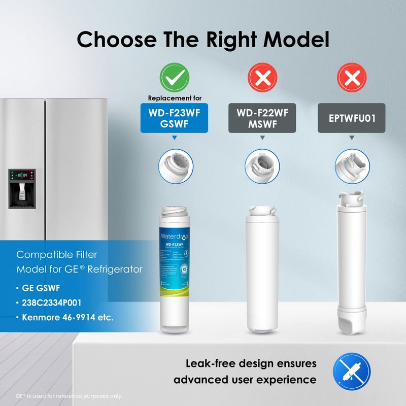 Waterdrop GSWF Refrigerator Water Filter, Replacement for GE® GSWF Smart Water 238C2334P001, Kenmore 46-9914, 469914, 9914, 3 Filters - Image 2