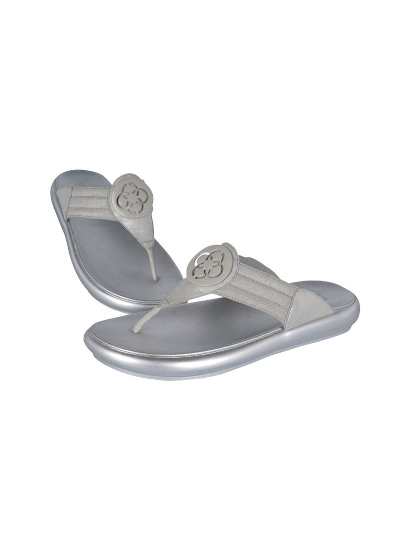 Michelle Morgan - Michelle Morgan Ladies Elegant Thong Flat Heel Slipon Silver 36 - Image 1