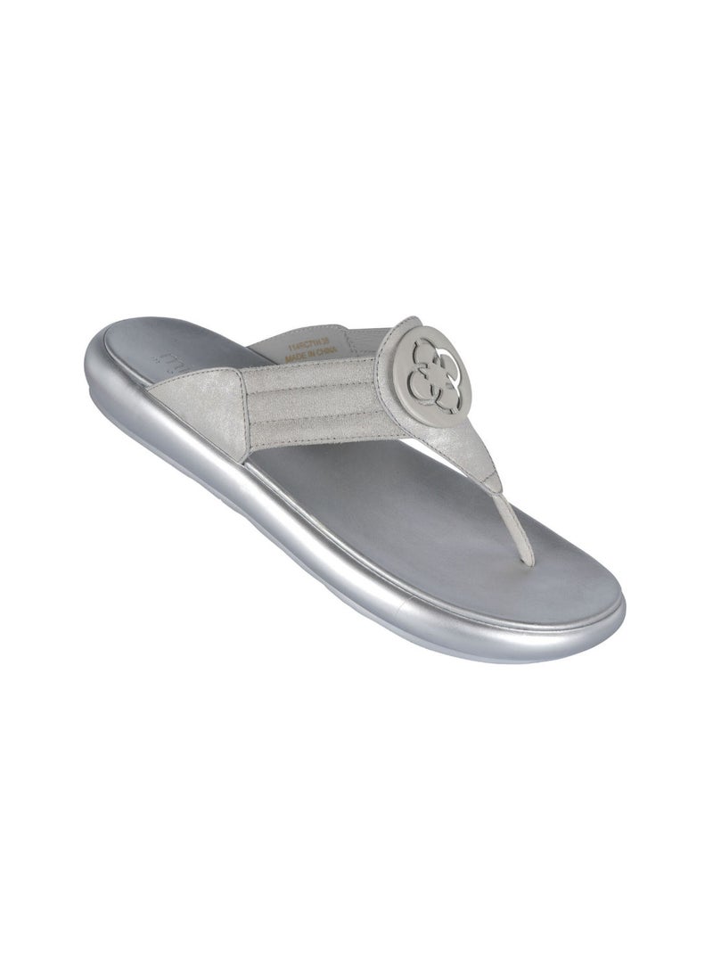 Michelle Morgan - Michelle Morgan Ladies Elegant Thong Flat Heel Slipon Silver 36 - Image 1