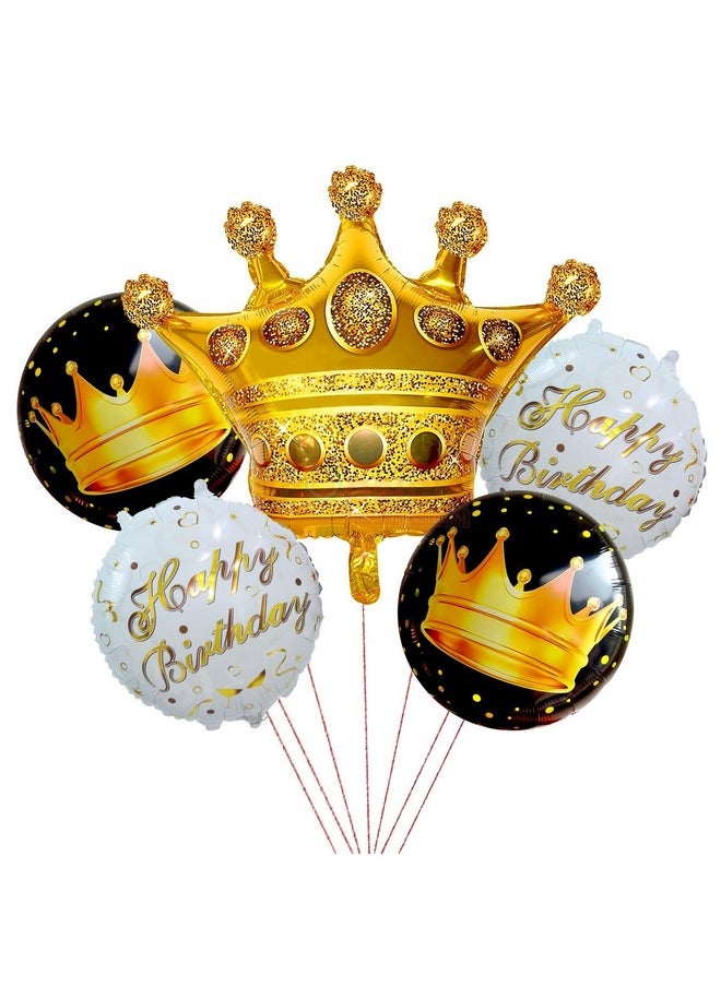 Propsicle - Propsicle Happy Birthday Foil Golden Crown Balloon Pack of 5 Set Birthday Decoration For Kids Theme Party Princess Queen Kid Birthday Item… - Image 1