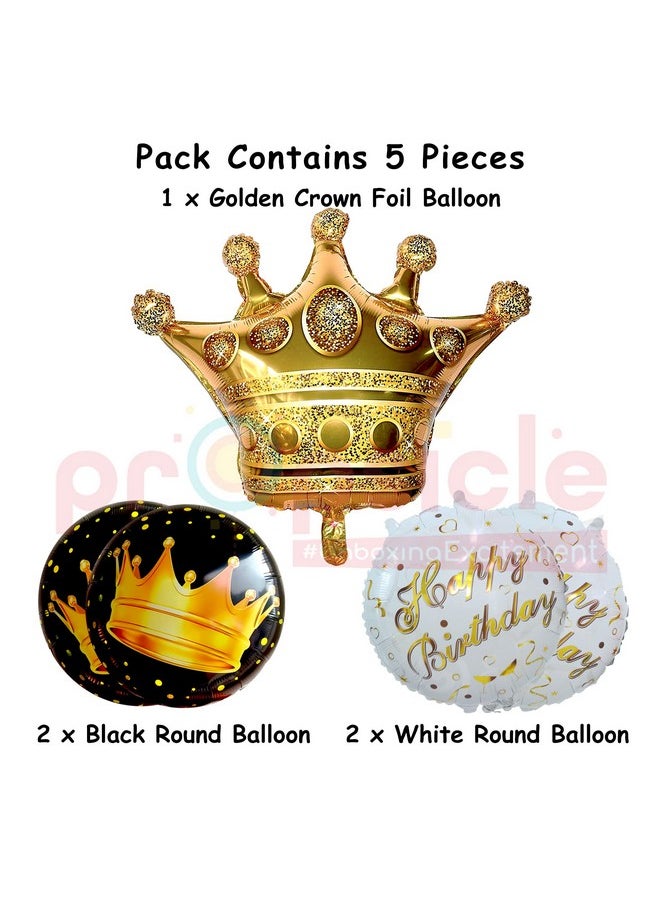 Propsicle - Propsicle Happy Birthday Foil Golden Crown Balloon Pack of 5 Set Birthday Decoration For Kids Theme Party Princess Queen Kid Birthday Item… - Image 1
