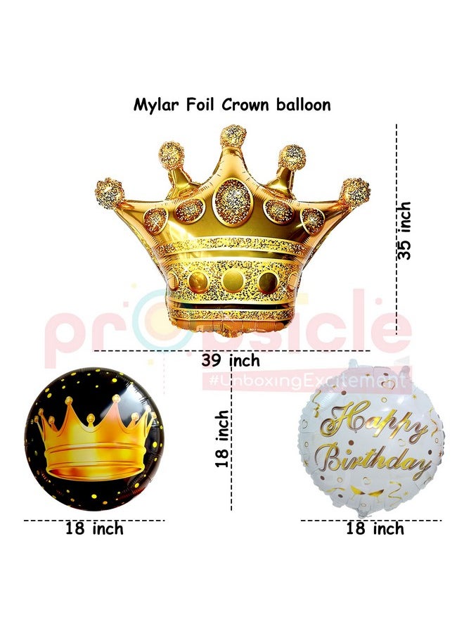 Propsicle - Propsicle Happy Birthday Foil Golden Crown Balloon Pack of 5 Set Birthday Decoration For Kids Theme Party Princess Queen Kid Birthday Item… - Image 1