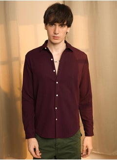 Campus Sutra Men's Maroon Red Stripe-Creased Shirt  - Image 2