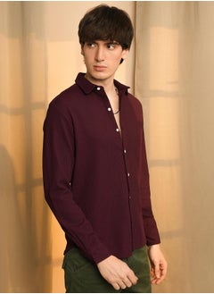 Campus Sutra Men's Maroon Red Stripe-Creased Shirt  - Image 3