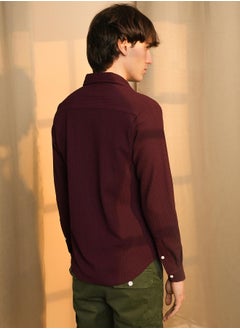 Campus Sutra Men's Maroon Red Stripe-Creased Shirt  - Image 5