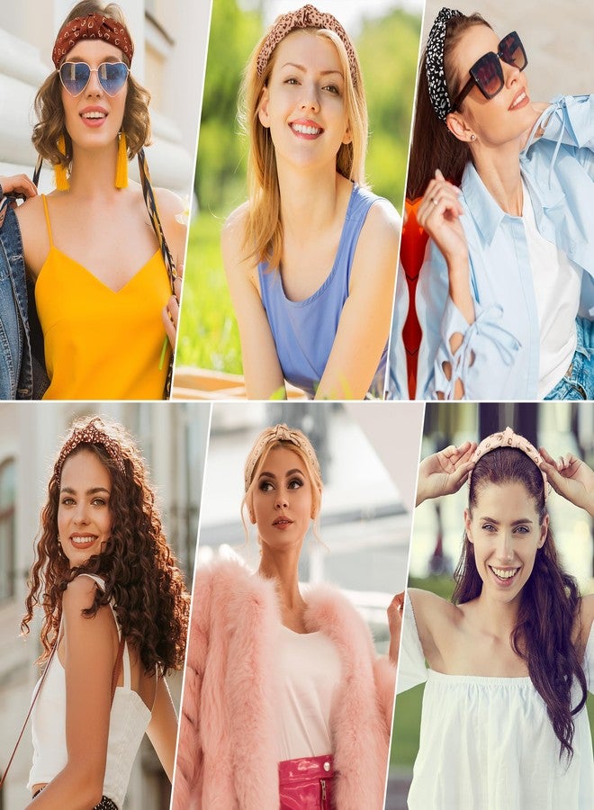 DiyJibb مجموعة أطواق شعر ديي جيب للنساء والفتيات - 6 قطع من أطواق الشعر الأنيقة ذات العقدة العلوية - طوق شعر معقود للنساء - أطواق شعر عريضة وإكسسوارات شعر - Image 4
