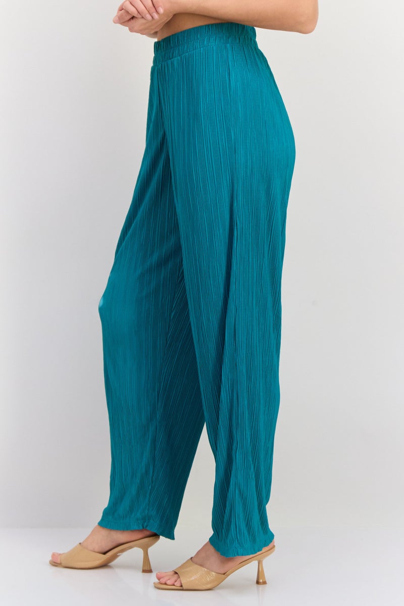 Tchibo Women Regular Fit Ribbed Straight Leg Pants, Green  - Image 4