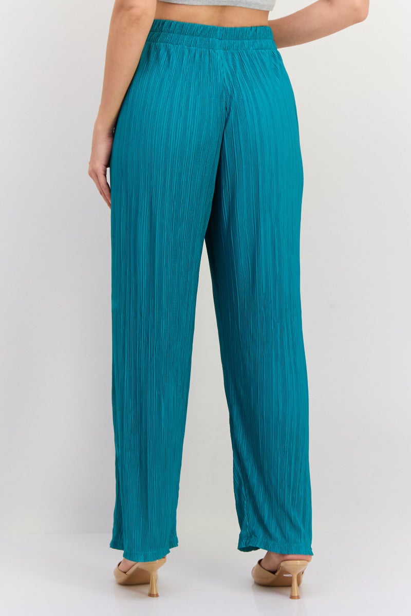 Tchibo Women Regular Fit Ribbed Straight Leg Pants, Green  - Image 2