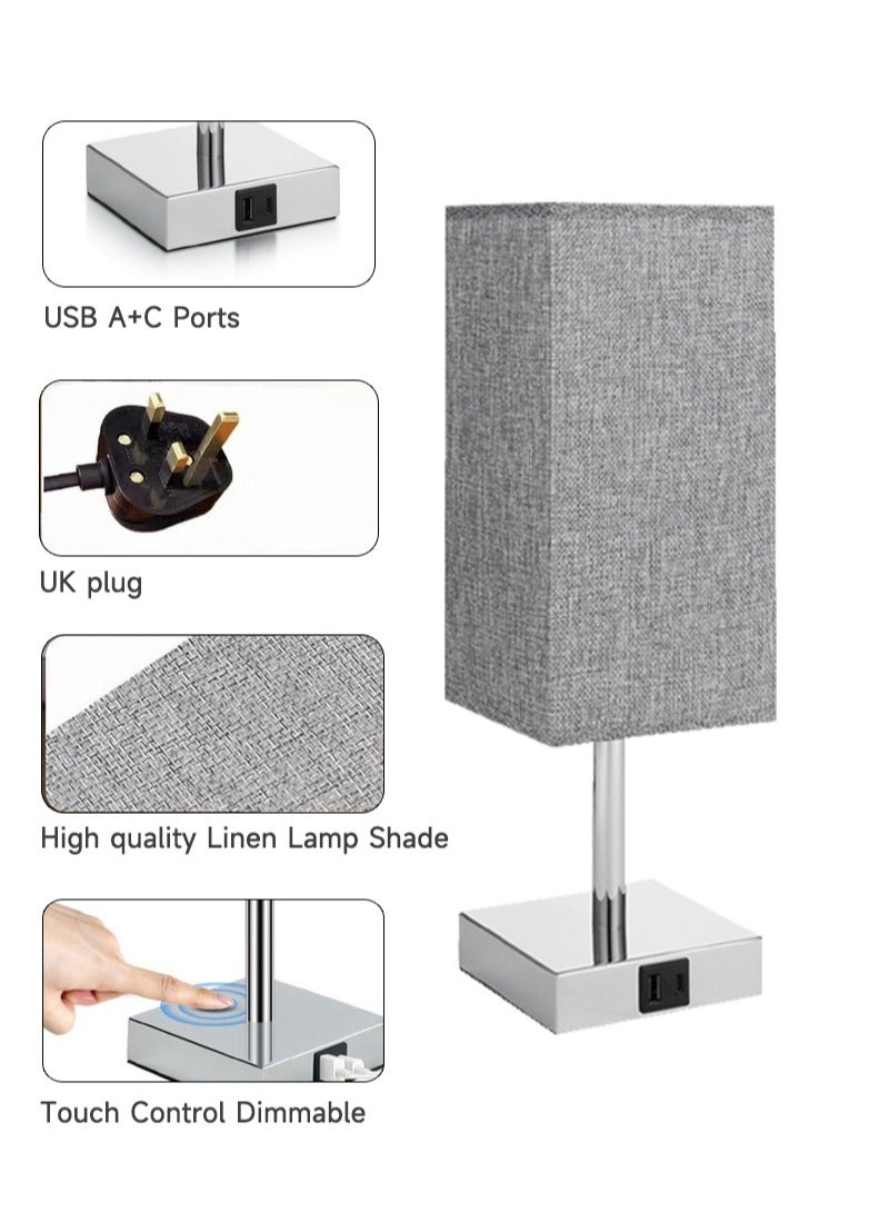 شاربدو منافذ USB A C شحن غطاء القماش مصباح الطاولة مع 3 درجات حرارة اللون لمبة LED ، التحكم باللمس عكس الضوء - Image 3
