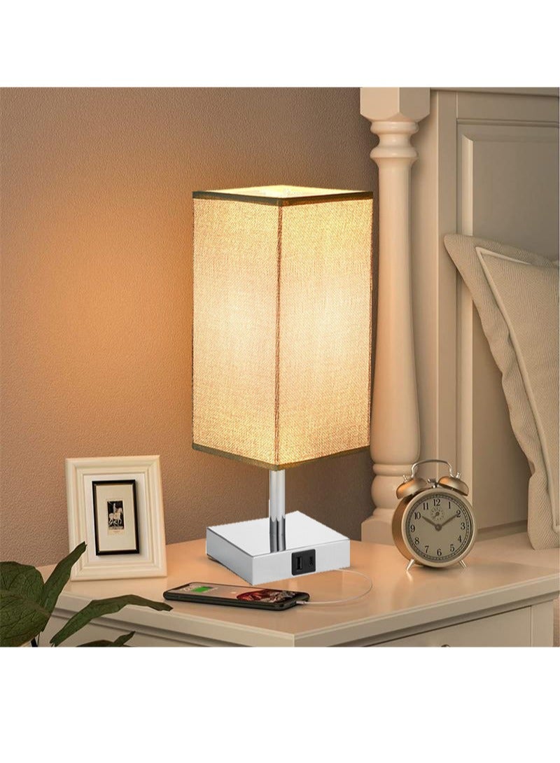 شاربدو منافذ USB A C شحن غطاء القماش مصباح الطاولة مع 3 درجات حرارة اللون لمبة LED ، التحكم باللمس عكس الضوء - Image 2