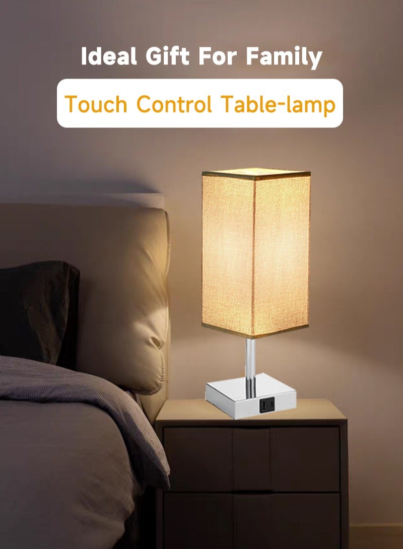 شاربدو منافذ USB A C شحن غطاء القماش مصباح الطاولة مع 3 درجات حرارة اللون لمبة LED ، التحكم باللمس عكس الضوء - Image 1