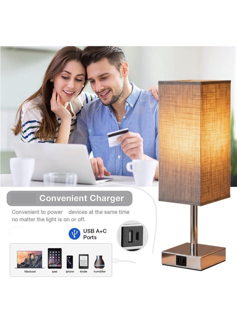 Sharpdo USB A+C Ports Charging Cloth Cover Table Lamp with 3 Color Temperatures LED Bulb, Touch Control Dimmable - Image 5