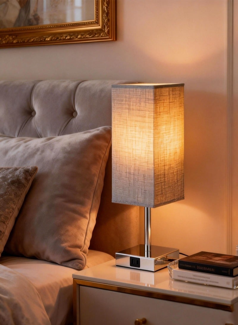 Sharpdo USB A+C Ports Charging Cloth Cover Table Lamp with 3 Color Temperatures LED Bulb, Touch Control Dimmable - Image 2