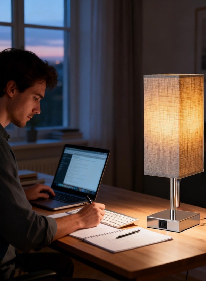 Sharpdo USB A+C Ports Charging Cloth Cover Table Lamp with 3 Color Temperatures LED Bulb, Touch Control Dimmable - Image 3