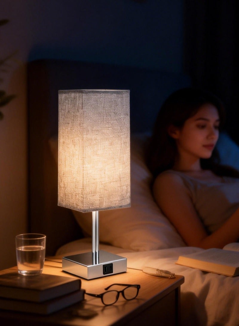 Sharpdo USB A+C Ports Charging Cloth Cover Table Lamp with 3 Color Temperatures LED Bulb, Touch Control Dimmable - Image 1