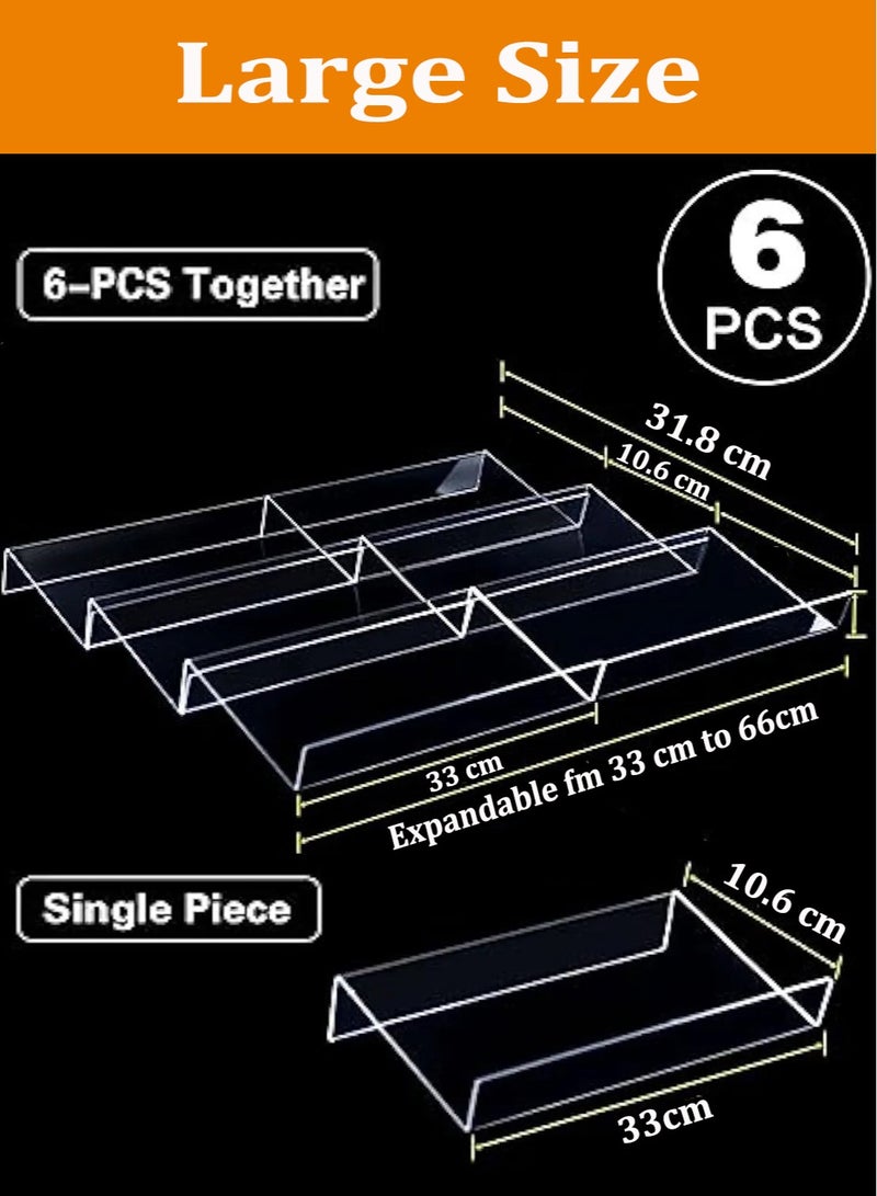 Large Spice Drawer Organizer 6 Pcs, Acrylic Seasoning Drawer Organizer, In Drawer Seasoning Rack Expandable From 33 CM to 66 CM, Kitchen Spice Rack for Drawer (Jars not included), Clear - Image 2