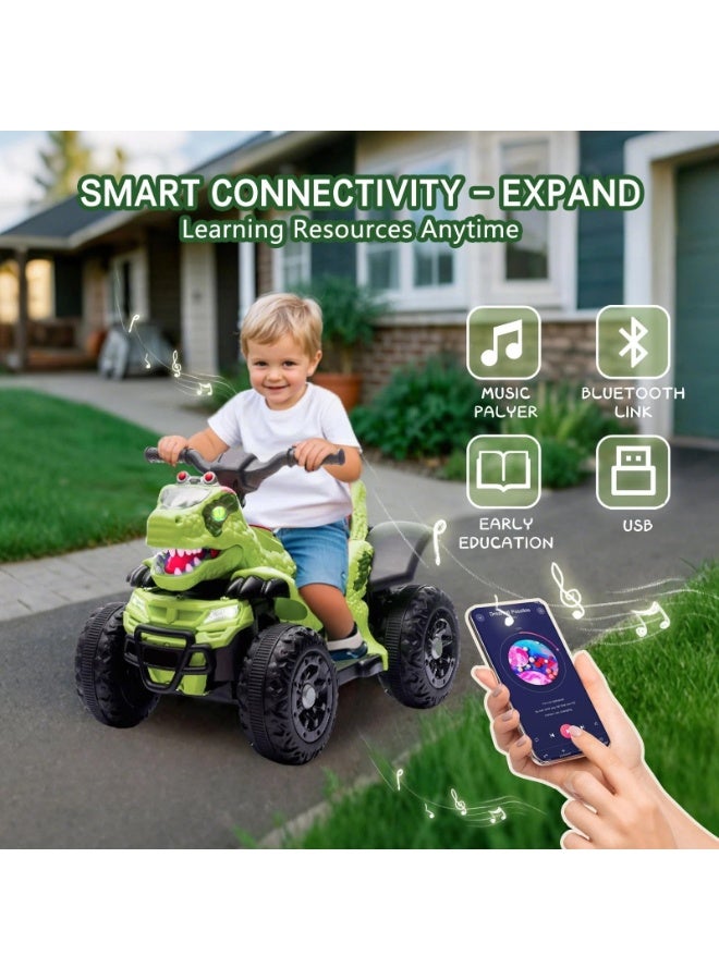 تراك سيفن 12 فولت دراجة رباعية للأطفال بتصميم ديناصور، لعبة ركوب، دراجة رباعية 4 عجلات، وظيفة التعليم المبكر بالموسيقى، عرض الطاقة، قيادة آمنة، ألعاب خارجية للأولاد والبنات - Image 2