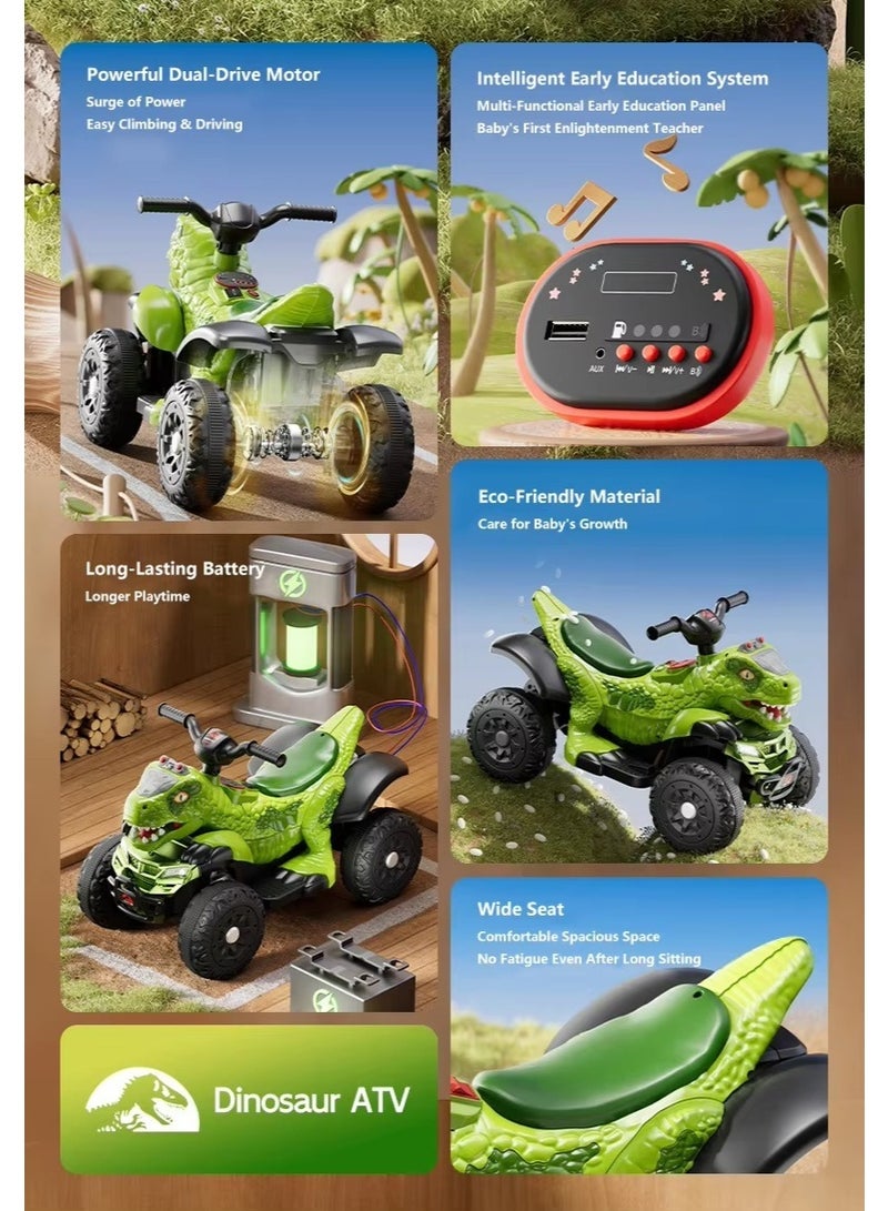 تراك سيفن 12 فولت دراجة رباعية للأطفال بتصميم ديناصور، لعبة ركوب، دراجة رباعية 4 عجلات، وظيفة التعليم المبكر بالموسيقى، عرض الطاقة، قيادة آمنة، ألعاب خارجية للأولاد والبنات - Image 5