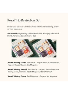 RANAVAT BOTANICS RANAVAT BOTANICS RANAVAT Royal Trio Travel Size Gift Set - Brightening Saffron Face Serum, Renewing Bakuchi Face Cream & Fortifying Hair Serum (3 Count)  - Image 2