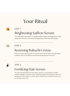 RANAVAT BOTANICS RANAVAT BOTANICS RANAVAT Royal Trio Travel Size Gift Set - Brightening Saffron Face Serum, Renewing Bakuchi Face Cream & Fortifying Hair Serum (3 Count)  - Image 4