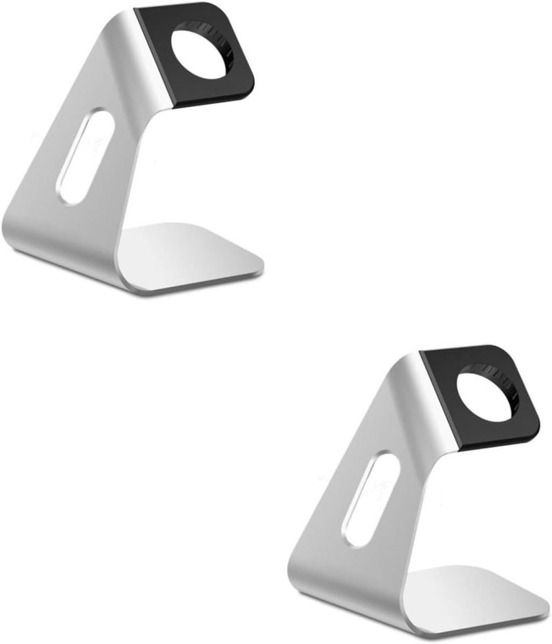 Silver 2 Pcs Watch Charging Stand Portable Aluminum Alloy Charger Accessory - Image 1