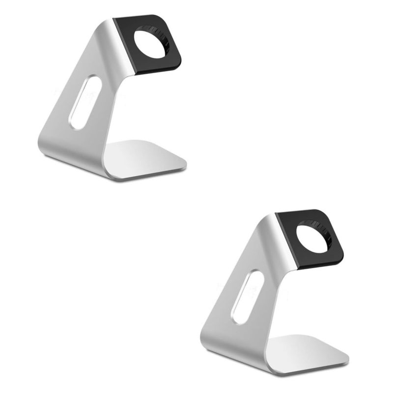Silver 2 Pcs Watch Charging Stand Portable Aluminum Alloy Charger Accessory - Image 2