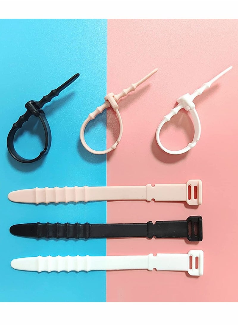 KASTWAVE - Cable Ties, Silicone Zip Ties, Reusable Zip Ties, Rubber Cable Ties Straps, for Wire Management, Elastic Cable Organizer, for Home Office Table Desk. 4.5”, 20pcs (White, Black, Pink, Purple, Blue) - Image 1