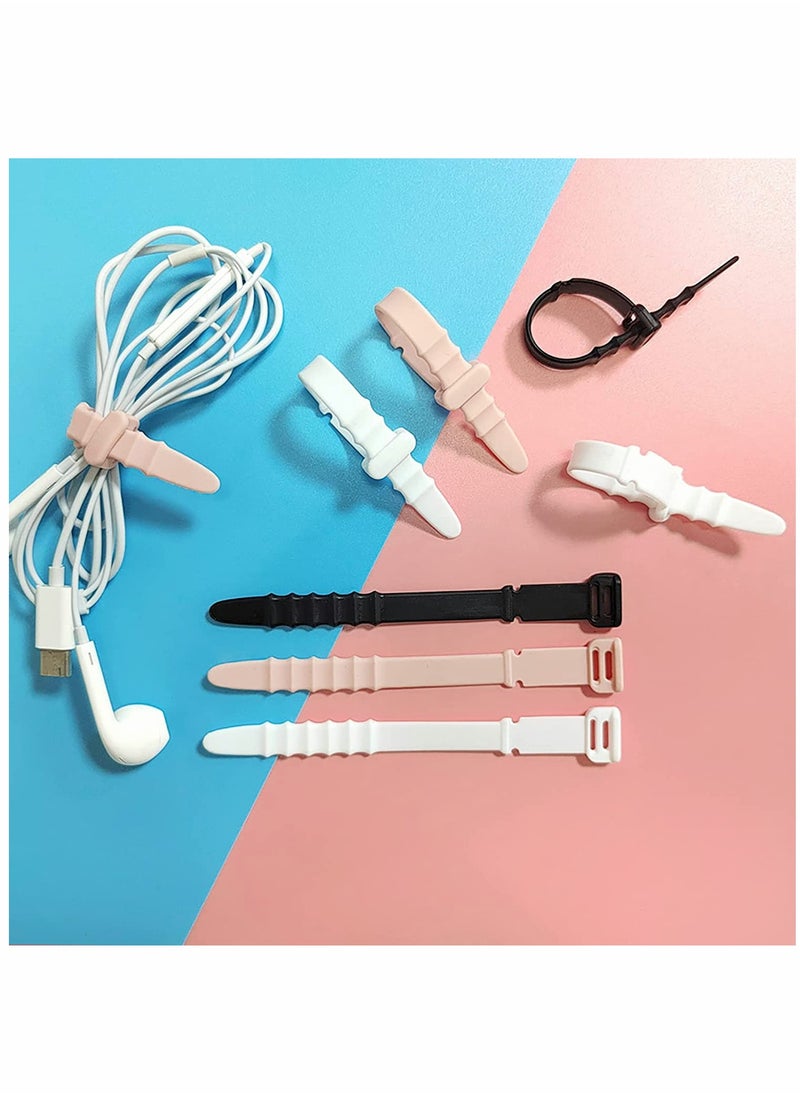 KASTWAVE - Cable Ties, Silicone Zip Ties, Reusable Zip Ties, Rubber Cable Ties Straps, for Wire Management, Elastic Cable Organizer, for Home Office Table Desk. 4.5”, 20pcs (White, Black, Pink, Purple, Blue) - Image 1