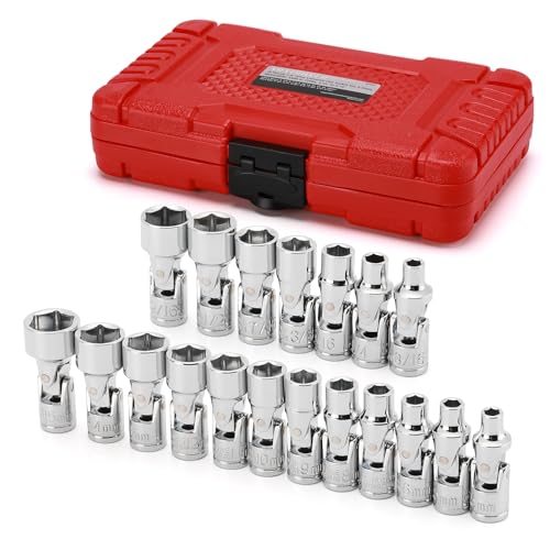 MIXPOWER 19-piece 1/4" Drive Universal Joint Socket Set, 6 Point, SAE & Metric, 5-15mm, 3/16"-9/16", Swivel Socket with Flexible Wobble, CR-V Impact Grade - Image 1