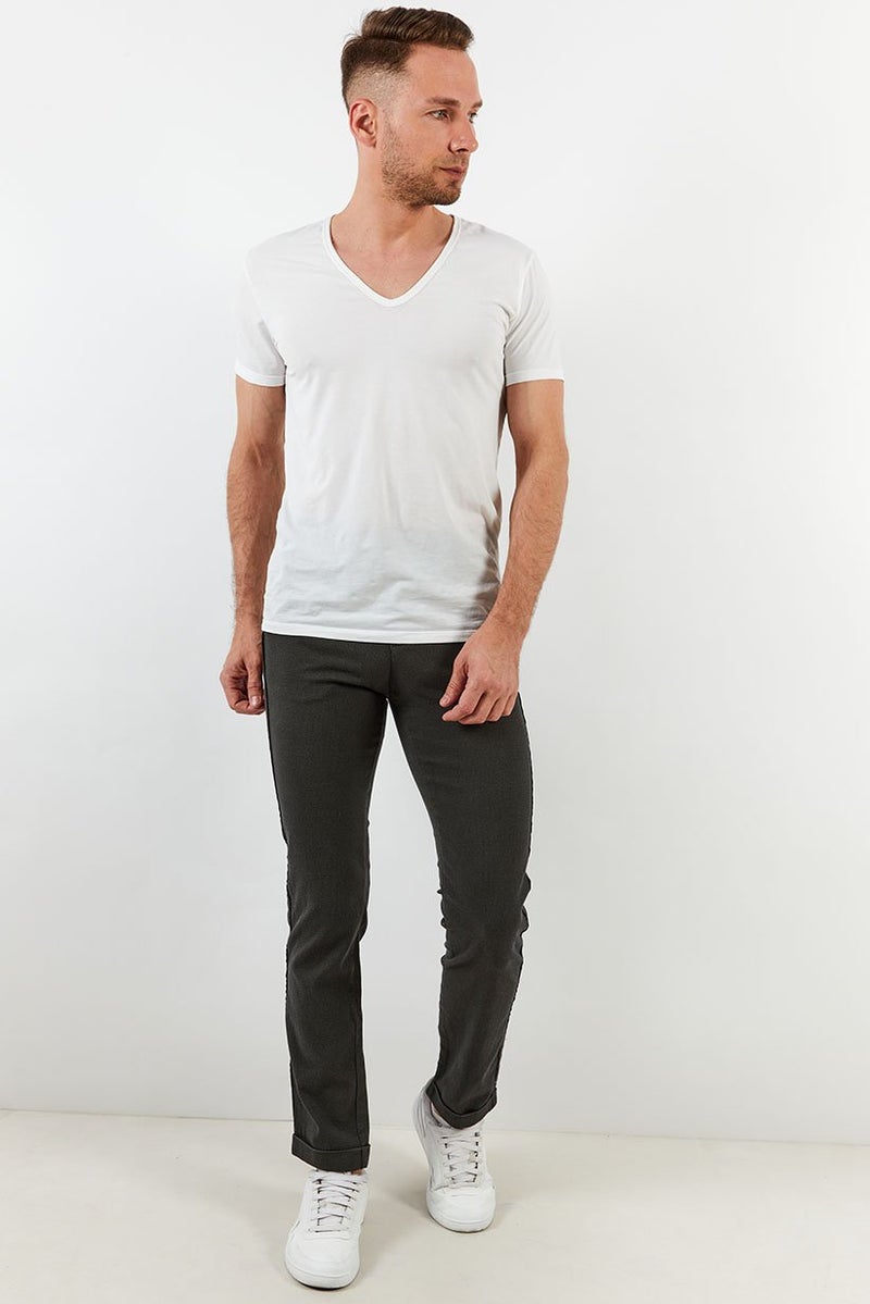 IKKS Men Slim Fit Solid Trouser Pants, Charcoal - Image 3