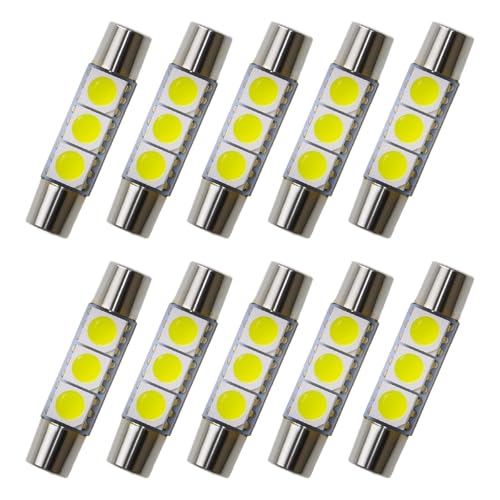 YoRise 10PCS T6 Car LED Reading Light 28mm 50503SMD 180 Lighting Sun Visor Vanity Mirror Lights Flat Head Dual Tip Plug and Play Car Roof Lights Universal Auto Lighting Replacement White - Image 1