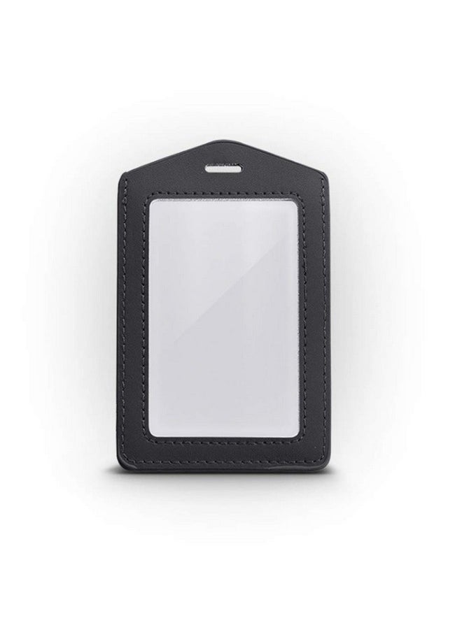 Teensery 2 Pcs Vertical Leather Id Badge Holder Waterproof Clear Card Holder For School Id Office Id Black And Silver Gray(Only Holder)  - Image 2
