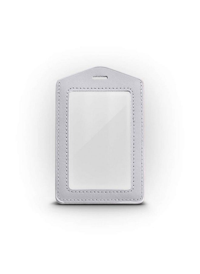 Teensery 2 Pcs Vertical Leather Id Badge Holder Waterproof Clear Card Holder For School Id Office Id Black And Silver Gray(Only Holder)  - Image 3