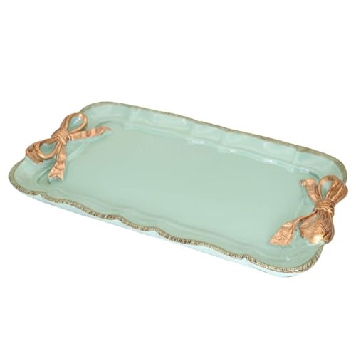 Warmtree Vintage Decorative Tray Jewelry Tray Towel Tray Storage Tray Rings Necklace Bracelets Earrings Trays Cosmetics Jewelry Organizer Retro Design Bow Decor Resin Plate Coquette Room Decor (Green) - Image 1