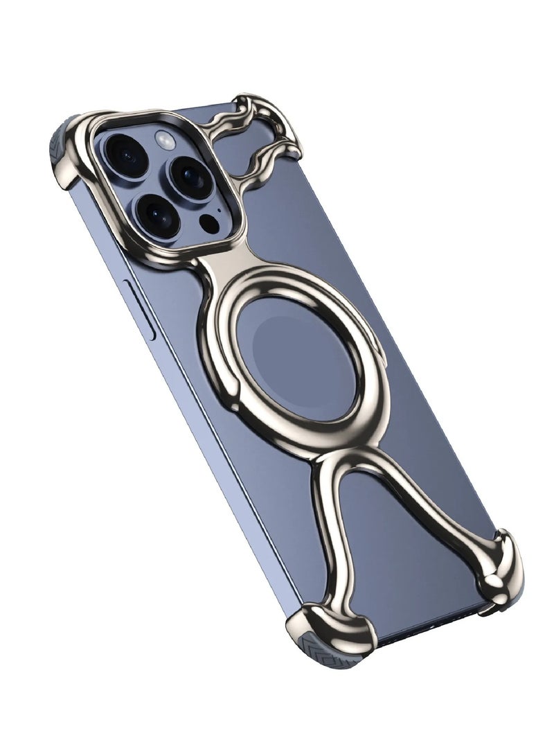 Kannzz Aluminum Alloy Magnetic Corner Phone Case for iPhone 15 - Bare Metal Frameless Protective Bumper Cover - Image 2