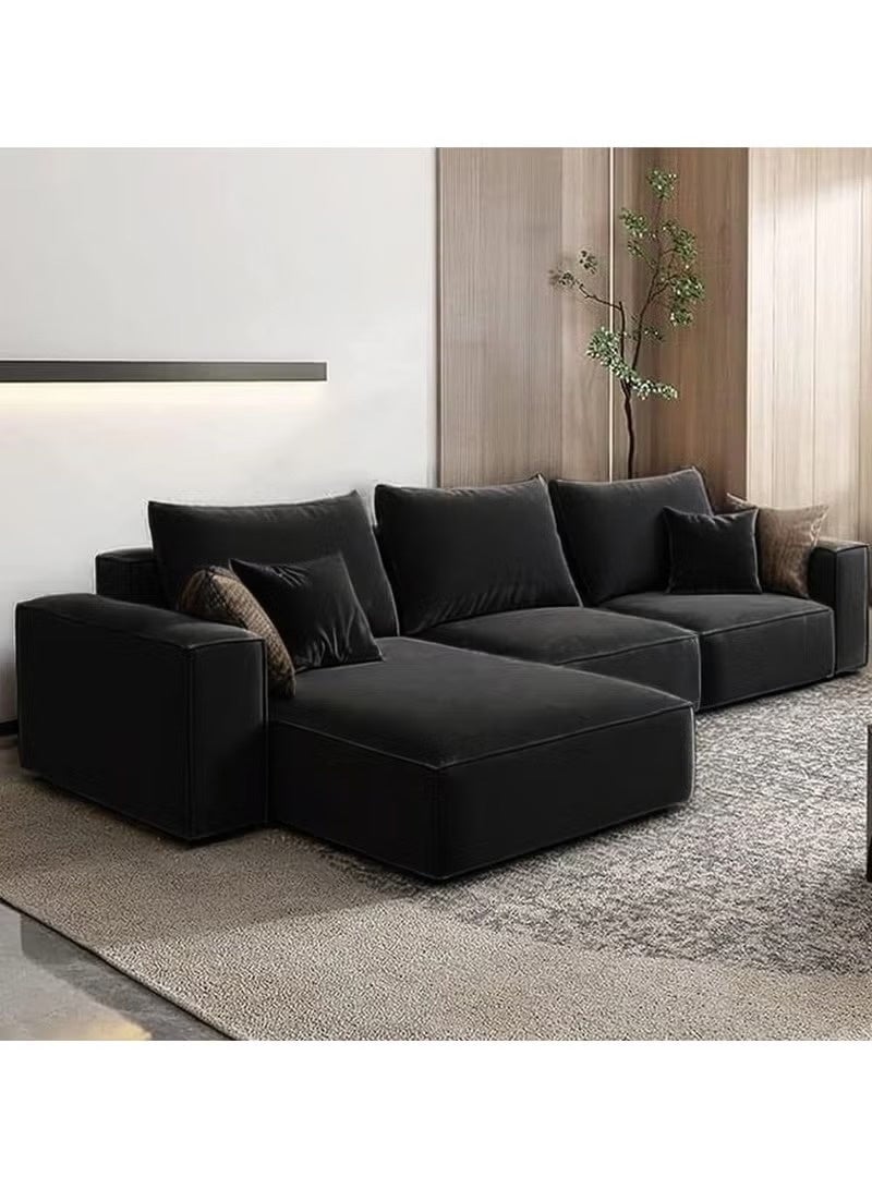 Al Zakharef Furniture Rabeena L-Shape Linen Fabric Corner Sofa Set – Luxury Sectional Couch for Living Room with Strong Wood Frame & Free Pillows – Modern L-Shape Sofa Color Black- Right Side - Image 1