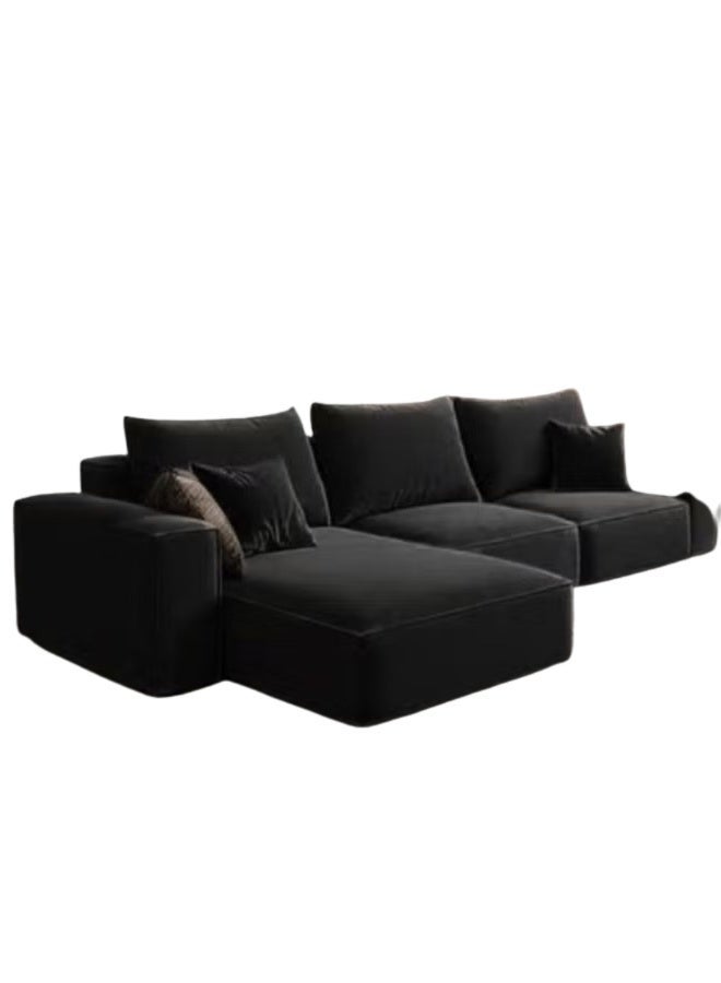 Al Zakharef Furniture Rabeena L-Shape Linen Fabric Corner Sofa Set – Luxury Sectional Couch for Living Room with Strong Wood Frame & Free Pillows – Modern L-Shape Sofa Color Black- Right Side - Image 3