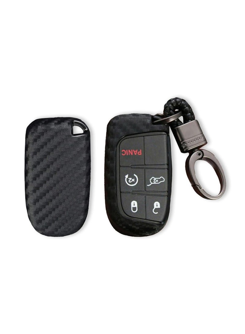 7Cylinder for Dodge Chrysler Rubber Key Fob Case Cover Shell with Keychain for Ram Grand Caravan Charger Challenger 300C - Carbon Fiber - Image 1