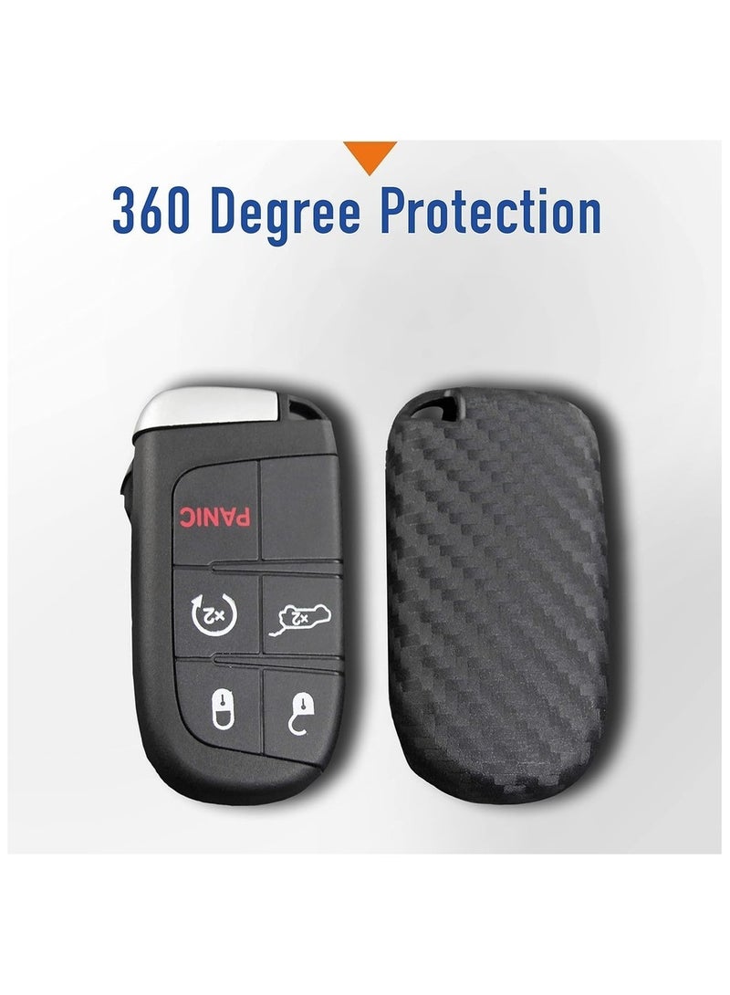7Cylinder for Dodge Chrysler Rubber Key Fob Case Cover Shell with Keychain for Ram Grand Caravan Charger Challenger 300C - Carbon Fiber - Image 2