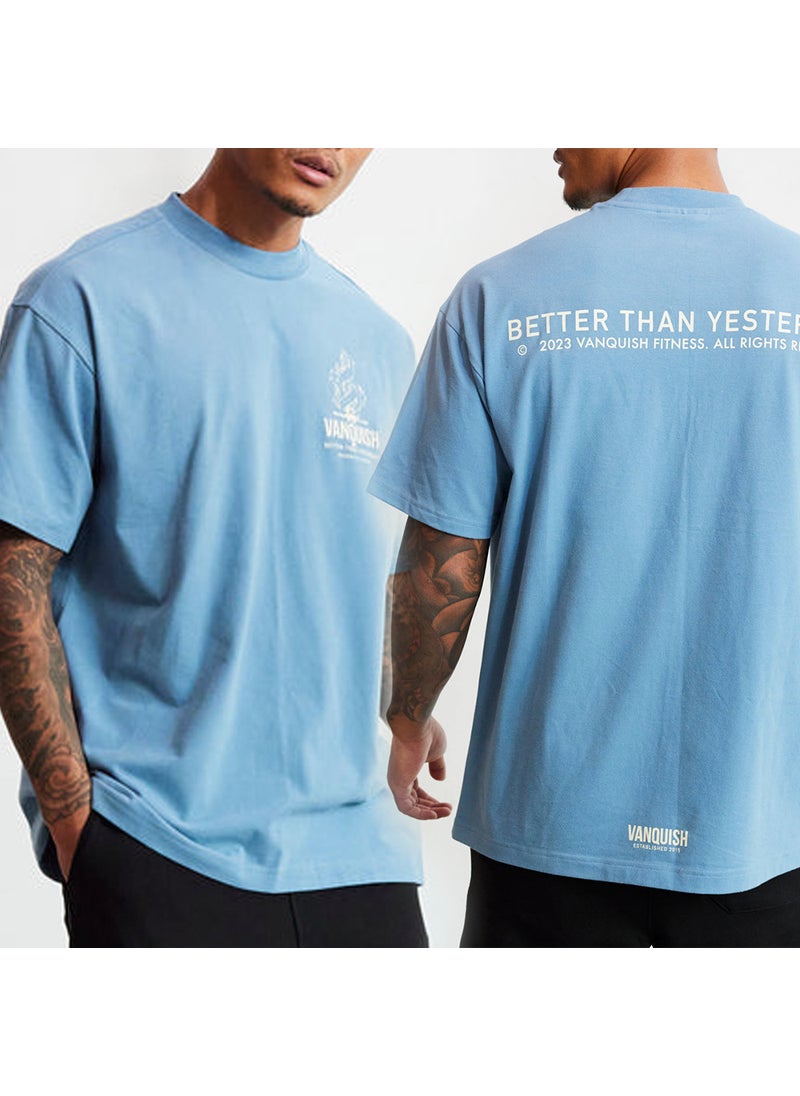 Generic - VQ Fitness Brothers New Mens Tank Top T-Shirt round Neck Short Sleeve Running Summer Sportswear Quick Dry Cotton Tee Light blue - Image 1