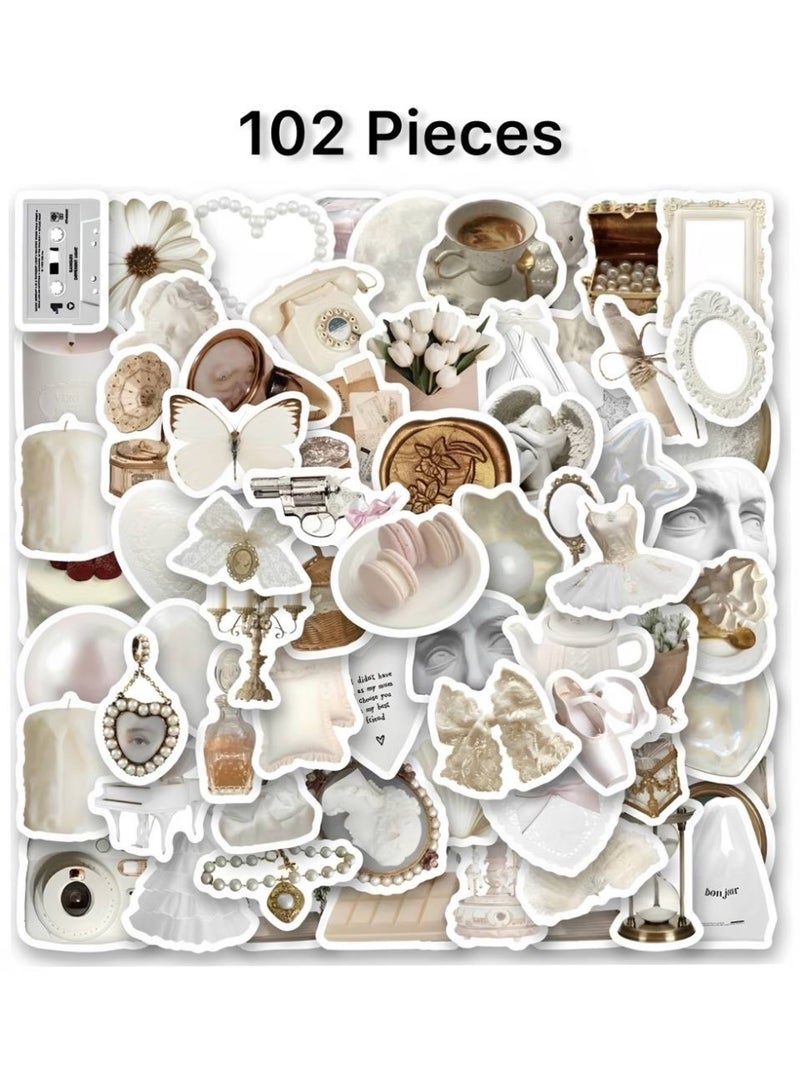 Aura Style 102-Piece Light Academia Vintage Sticker Pack for Women White Aesthetic Antique Decals for Journaling and Laptops - Image 2