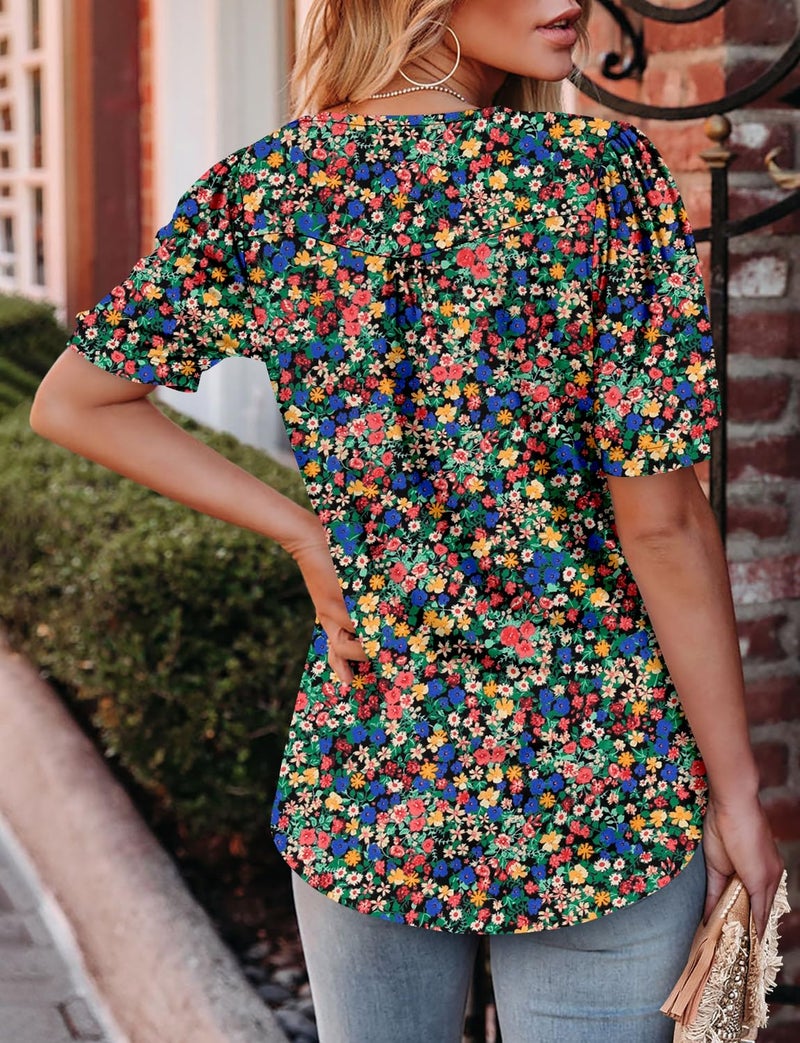KISSMODA 2026 Womens Short Sleeves Button Shirts Floral Summer Tunic Top Woman Boho Tunics Tops - Image 3