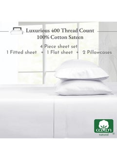 California Design Den California Design Den 100% Cotton Bed Sheets King Size Set - 400 Thread Count Sateen, Deep Pocket King Sheet Set, King Sheets, Cooling King Size Sheets Set, Softer Than Egyptian Cotton Sheets (White)  - Image 3
