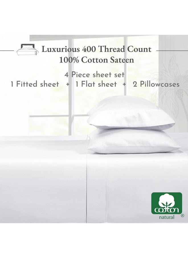 California Design Den - California Design Den 100% Cotton Bed Sheets King Size Set - 400 Thread Count Sateen, Deep Pocket King Sheet Set, King Sheets, Cooling King Size Sheets Set, Softer Than Egyptian Cotton Sheets (White) - Image 1