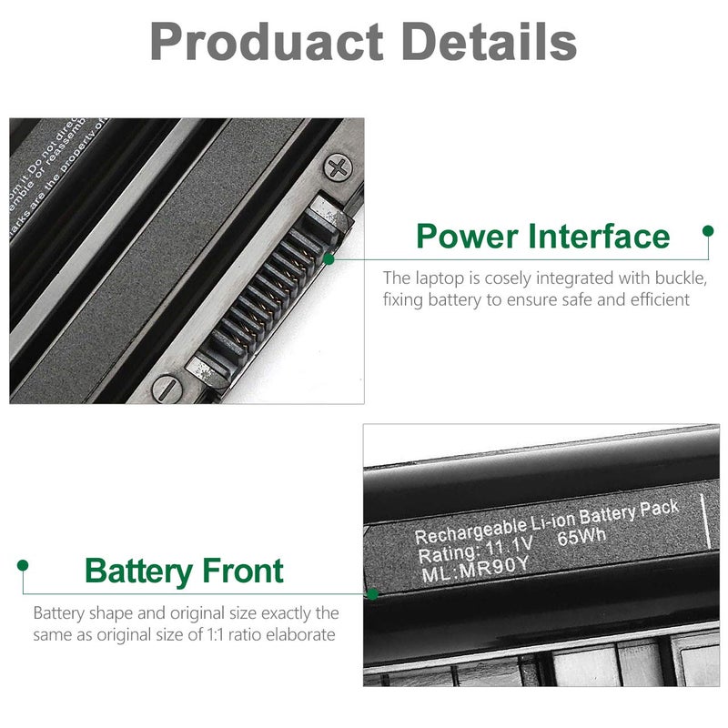 SOLICE بطارية لابتوب MR90Y 65Wh جديدة لديل إنسبيرون 15 3542 14 3421 14R 5421 14R 5437 15 3521 15R 5521 15R 5537 17 3721 17 3737 17R 5721 17R 5737 وديل لاتيتيود 3440 3540 وفوسترو 2421 2521 - Image 5