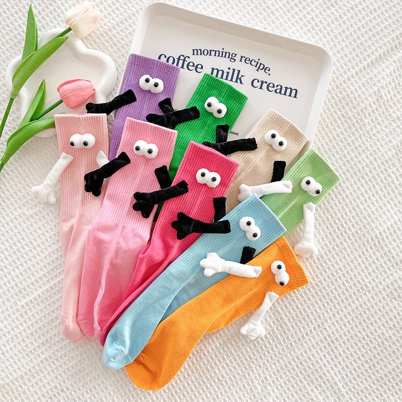 Dopamine Couple Magnetic Hand-Holding Socks Autumn Pink Mid-Calf Length Socks Sports Outer Wear Cute White Pile Socks - Image 5
