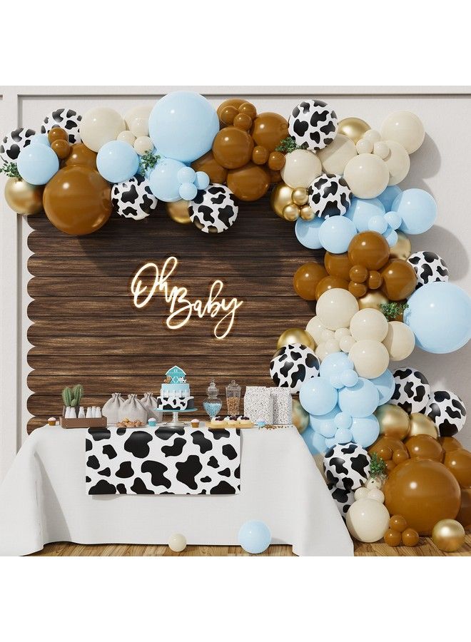 BALONAR 135Pcs Cowboy Blue Balloons Arch Garland Kit With 18/10/5Inch Sand White Coffee Cow Print Farm Animal Gold Balloons For Boy Birthday Party Baby Shower Birthday Supplies (Blue)  - Image 1