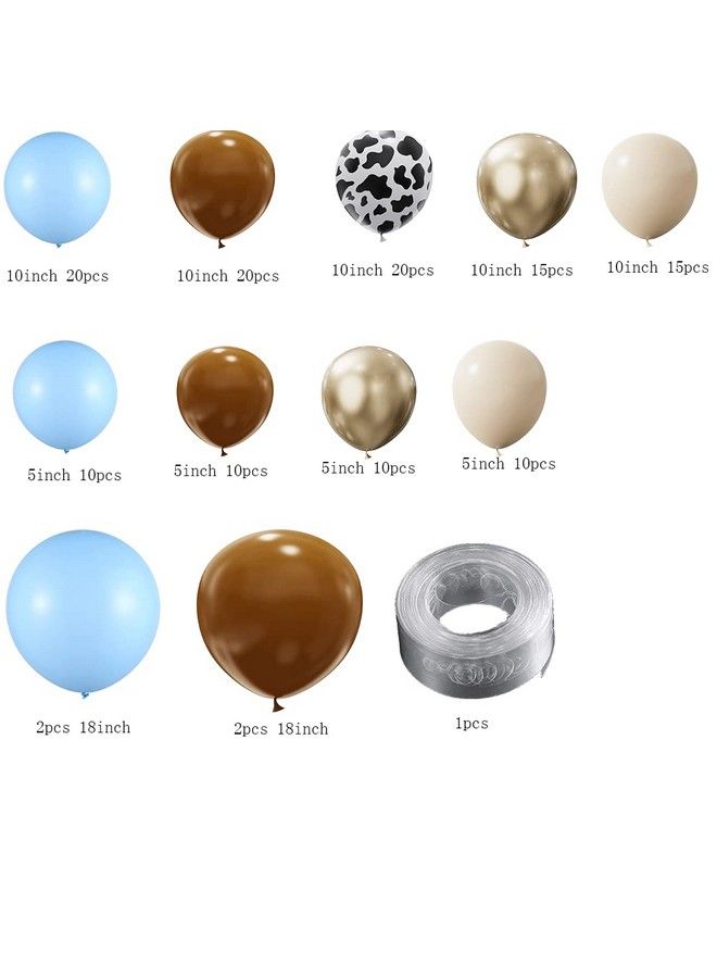 BALONAR 135Pcs Cowboy Blue Balloons Arch Garland Kit With 18/10/5Inch Sand White Coffee Cow Print Farm Animal Gold Balloons For Boy Birthday Party Baby Shower Birthday Supplies (Blue)  - Image 3