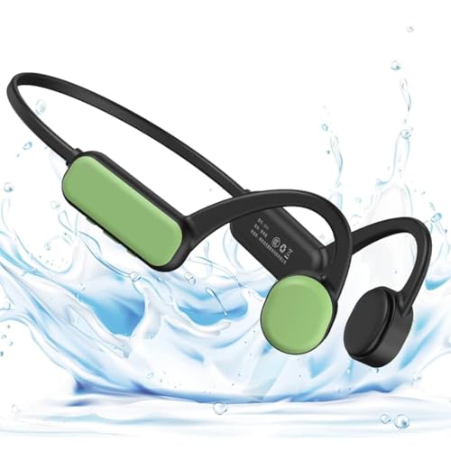 IHAO Swimming Headphones True Bone Conduction Open Ear Headset MP3 Player Built-in 16G Memory IP68 Underwater Waterproof Stereo Bluetooth Earphone for Driving Bicycling Running Skiing-Green - Image 1